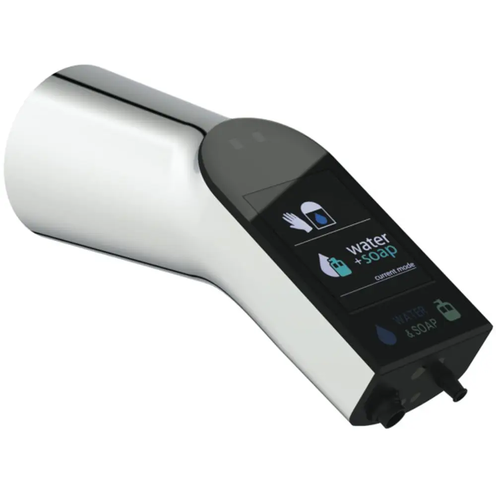 Sensorarmatur von Ideal Standard in Chrom mit digitalem Display zur Auswahl von Wasser und Seife. Ideal für hygienische Anwendungen in öffentlichen und gewerblichen Bereichen.